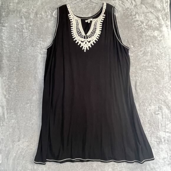 Max Studio Shift Dress Womens 2X Embroidered Sleeveless Black Floral Boho Plus - Picture 1 of 10